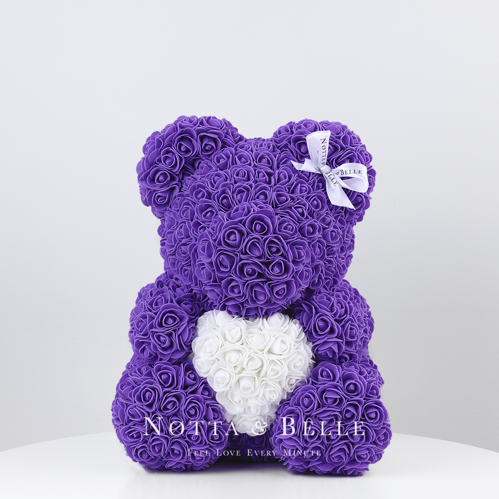 Purple Rose Bears with White heart - 14 in. (35 cm)
