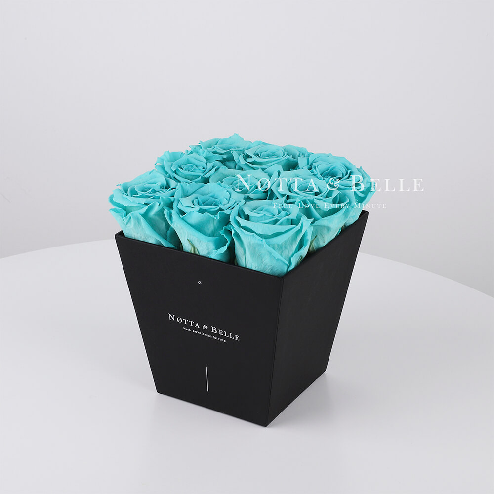 Turquoise bouquet «Forever» in a black box - 9 roses