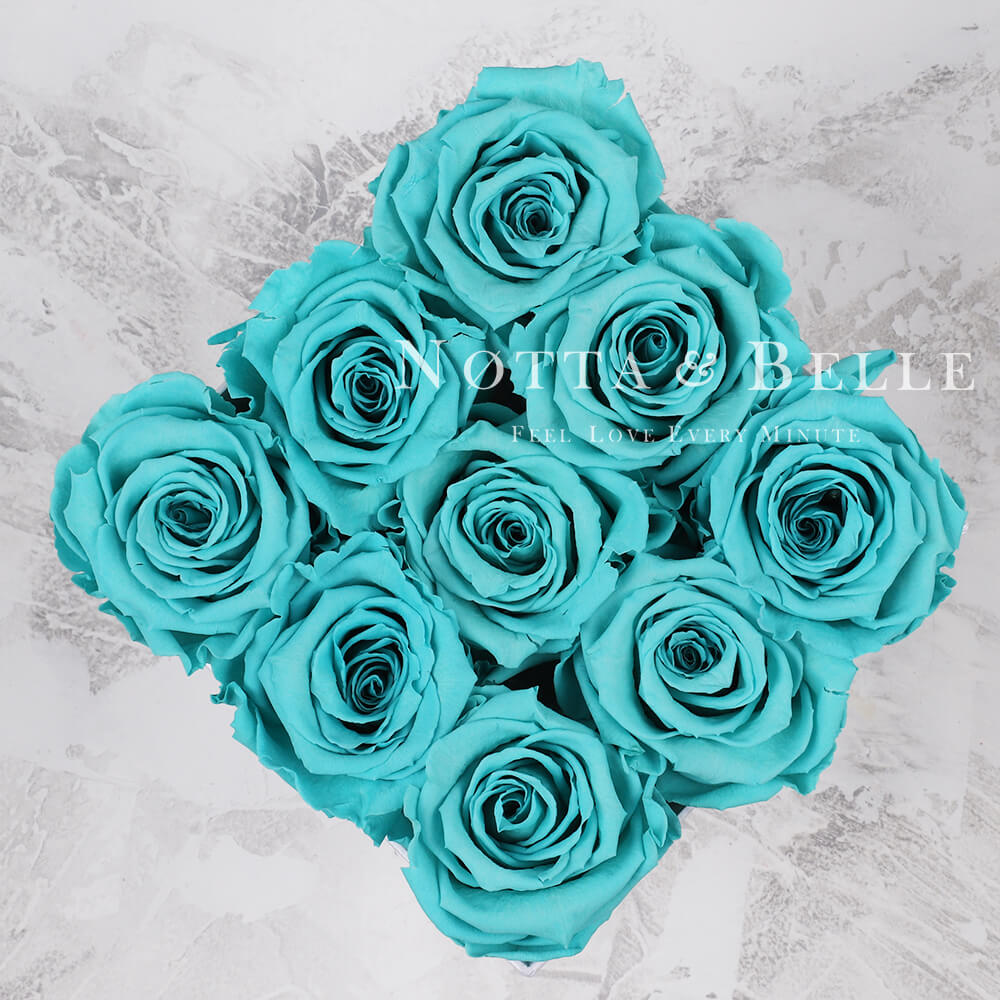 Turquoise bouquet «Romantic» in a white box - 9 roses