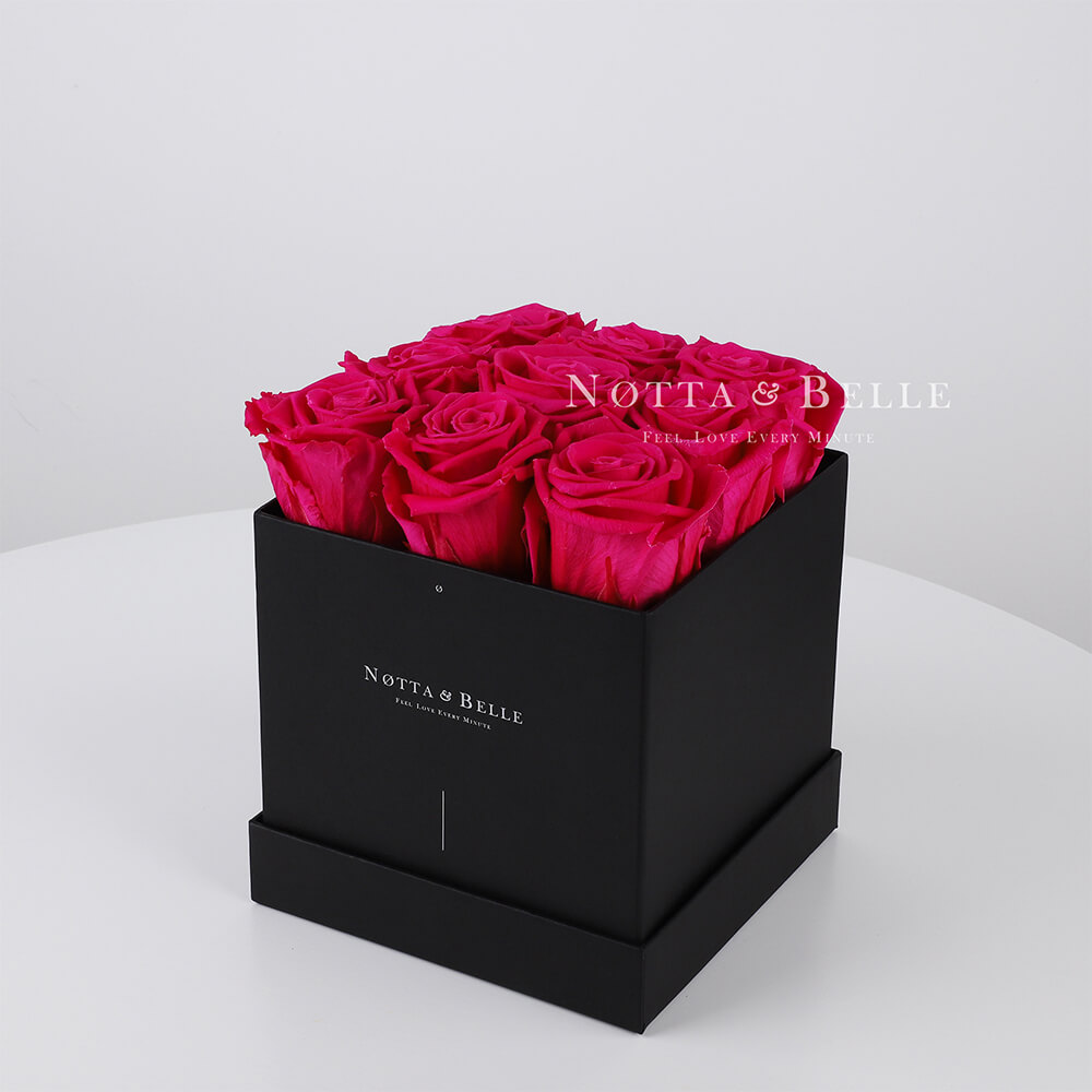  Bright pink bouquet «Romantic» in a black box - 9 roses