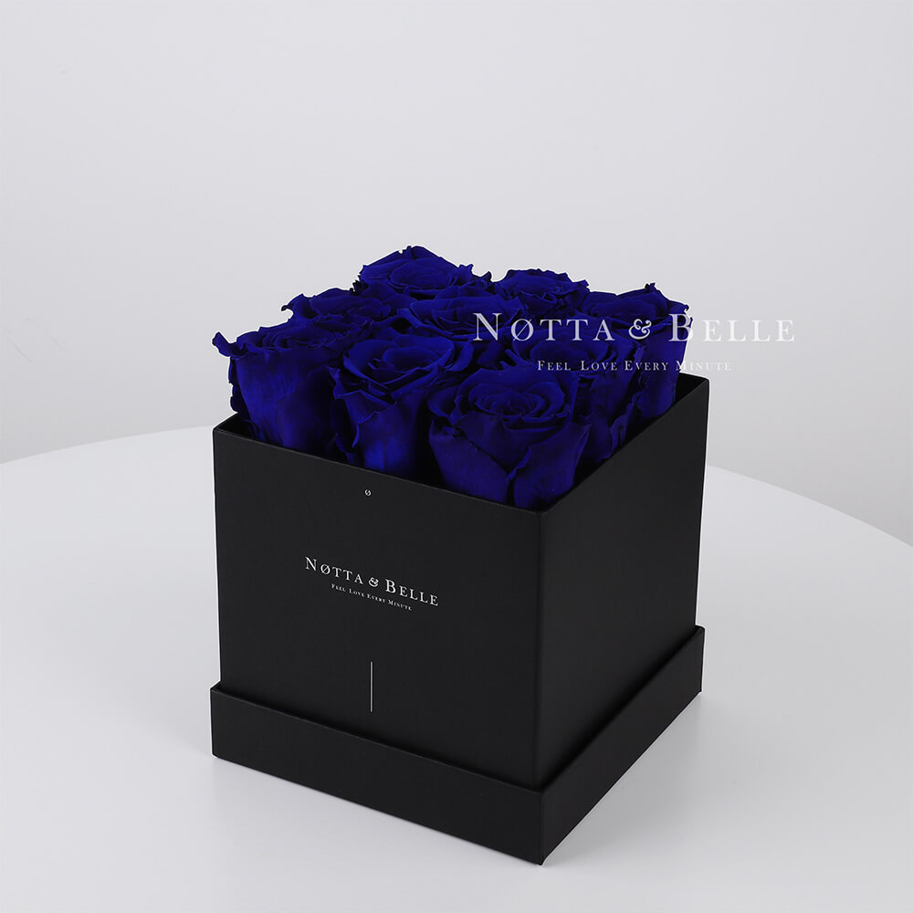 Modrá kytice «Romantic» v černé krabičce - 9 ks
