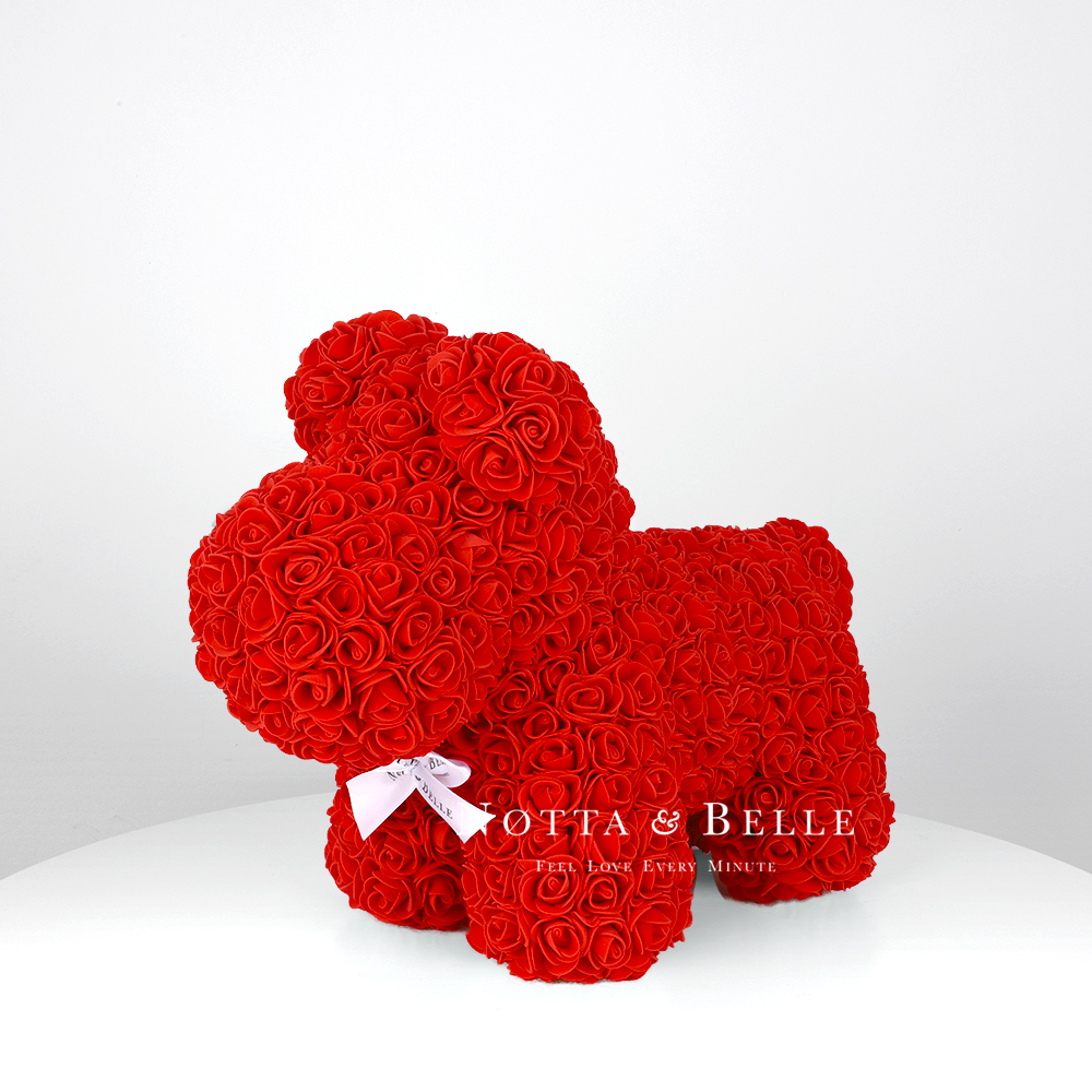 Petit chien de roses couleur rouge - 35 cm