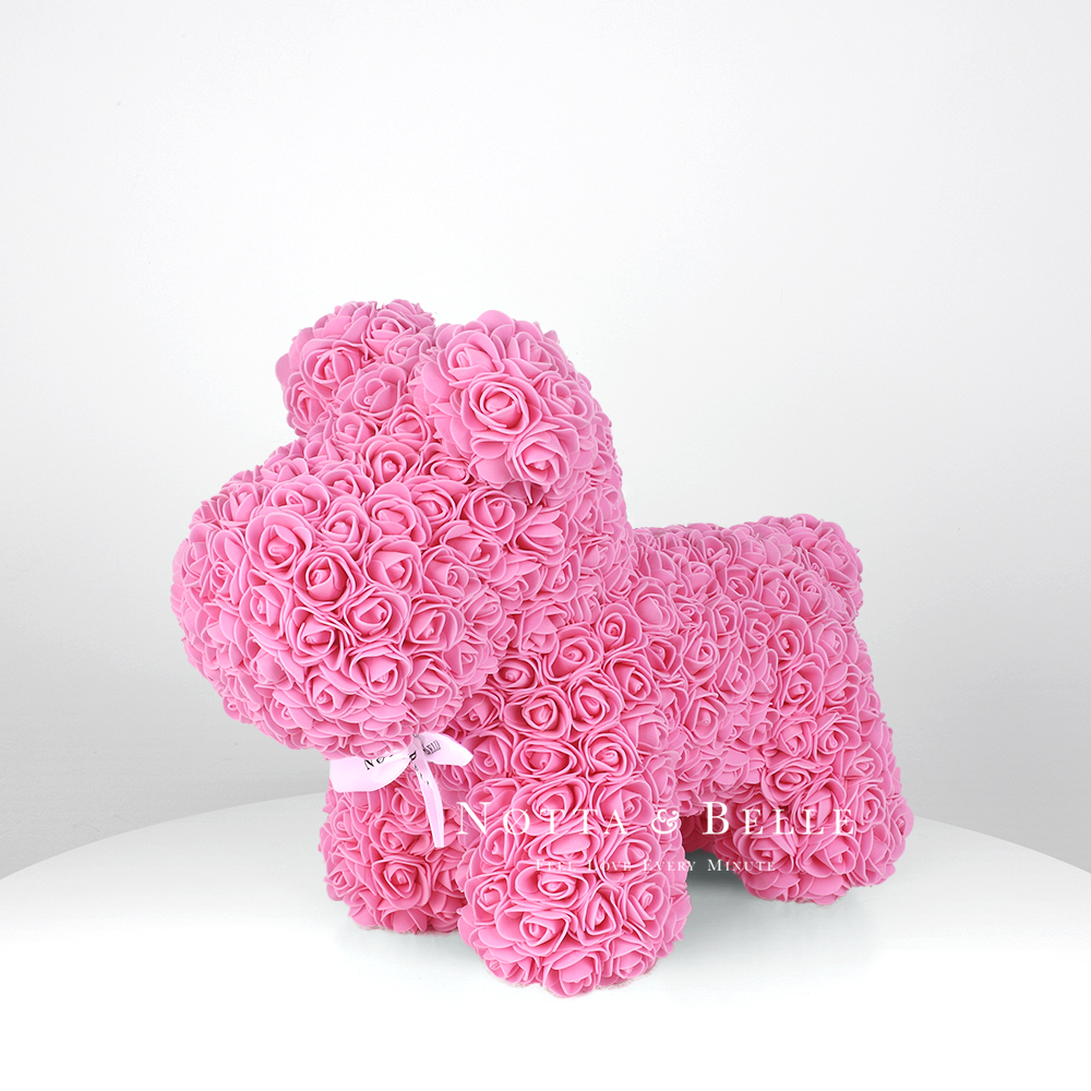 Розовая собачка из роз - 35 см
