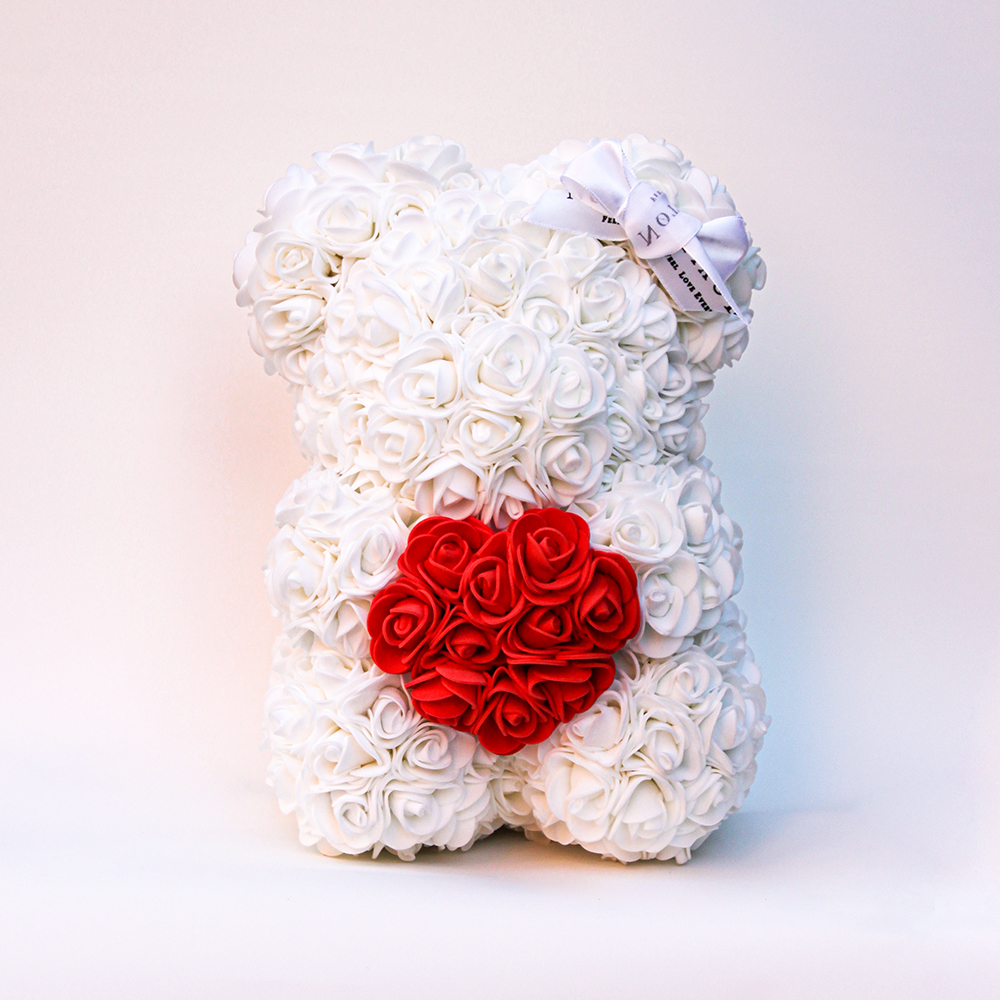 White Rose Bears with red heart - 10 in. (25cm)