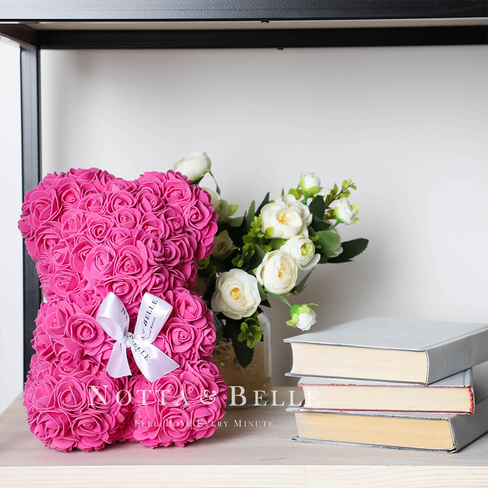 Мишка из роз цвета Фуксии - 25 см