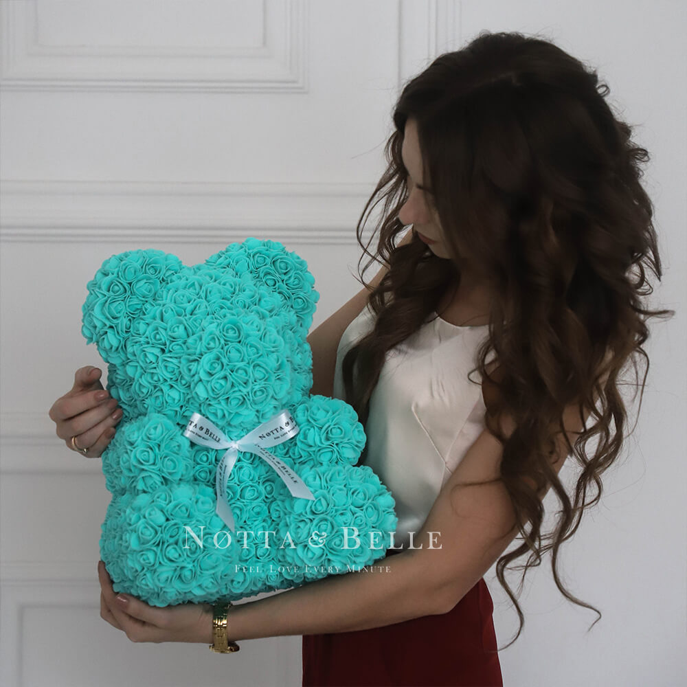 Turquoise Rose Bears - 14 in. (35cm)