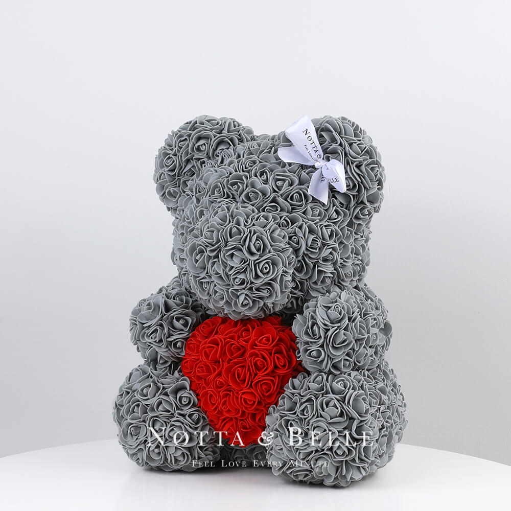 Grey Teddy Rose Bears With A Heart 14 In 35cm A Unique T Notta And Belle