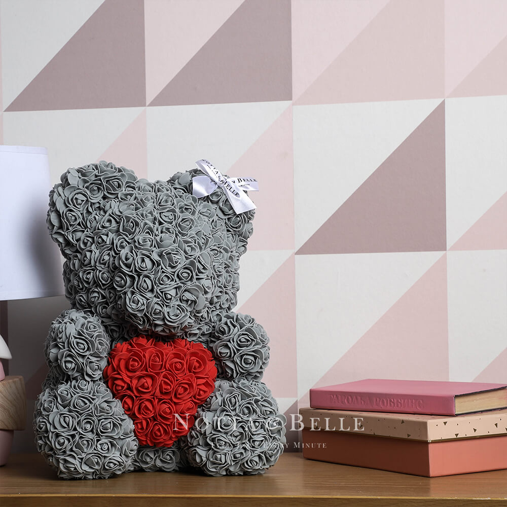 Grey Rose Bear with a heart - 14 in.