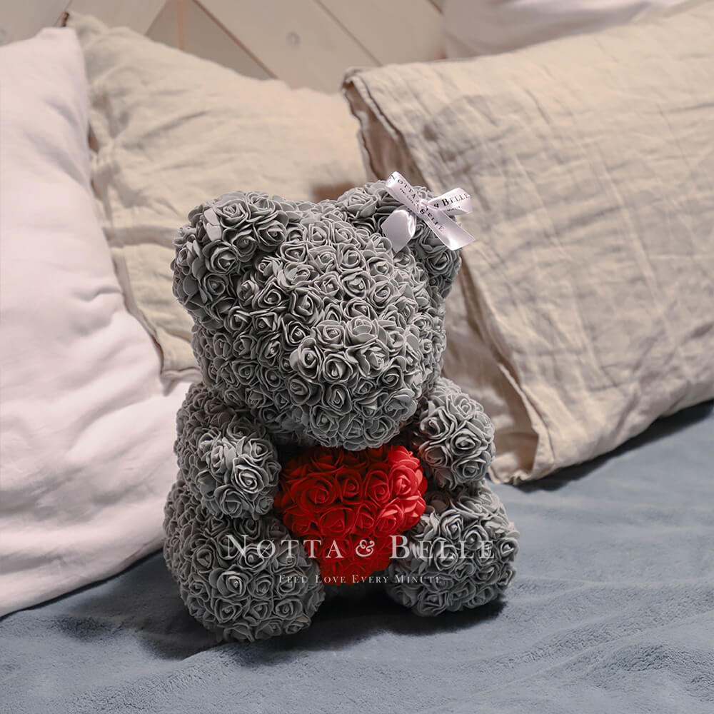 Grey Rose Bear with a heart - 14 in.