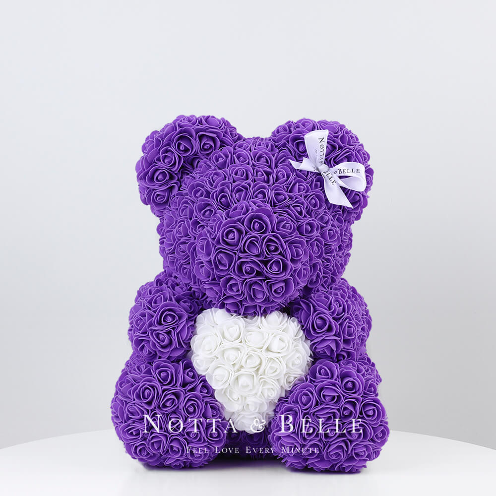 Purple Rose Bear with a heart  - 14 in.