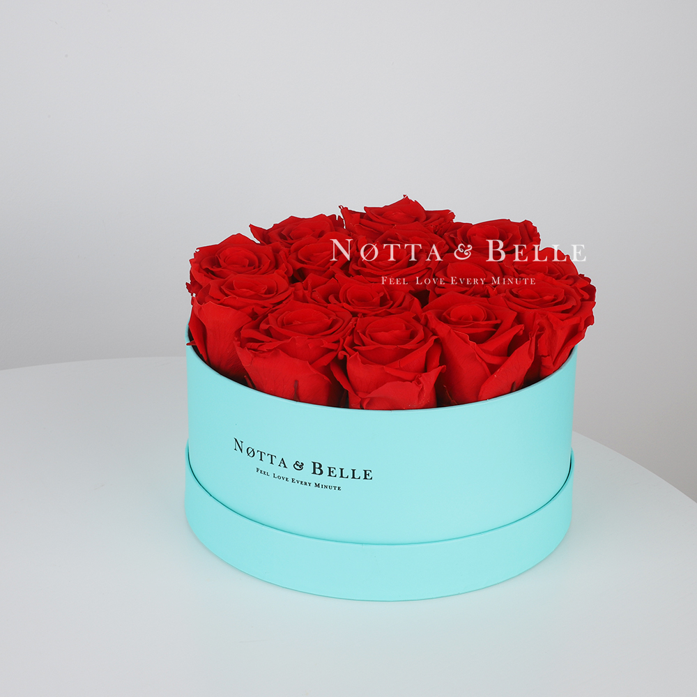 Bouquet rouge «Princess» | 15 roses | boîte Turquoise | Notta&Belle