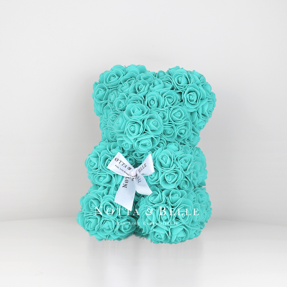 Turquoise Rose Bear - 10 in.