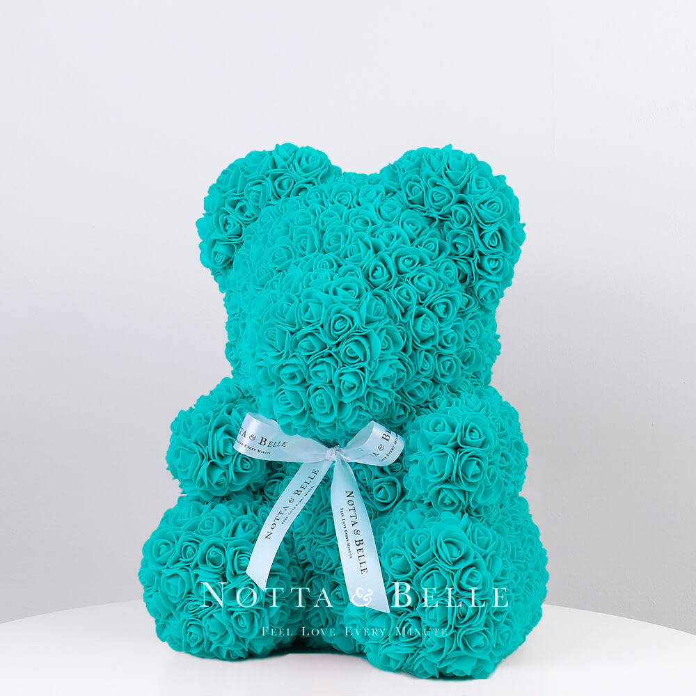 Turquoise Rose Bear - 14 in.