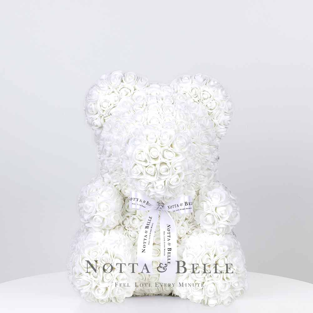 white rose teddy bear