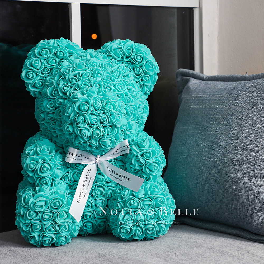 Turquoise Rose Bears - 14 in. (35cm)