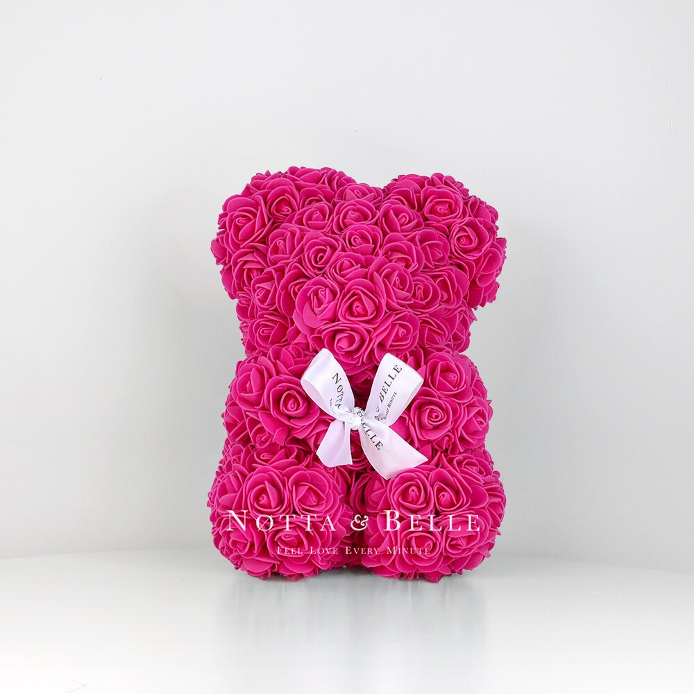 Мишка из роз цвета Фуксии - 25 см
