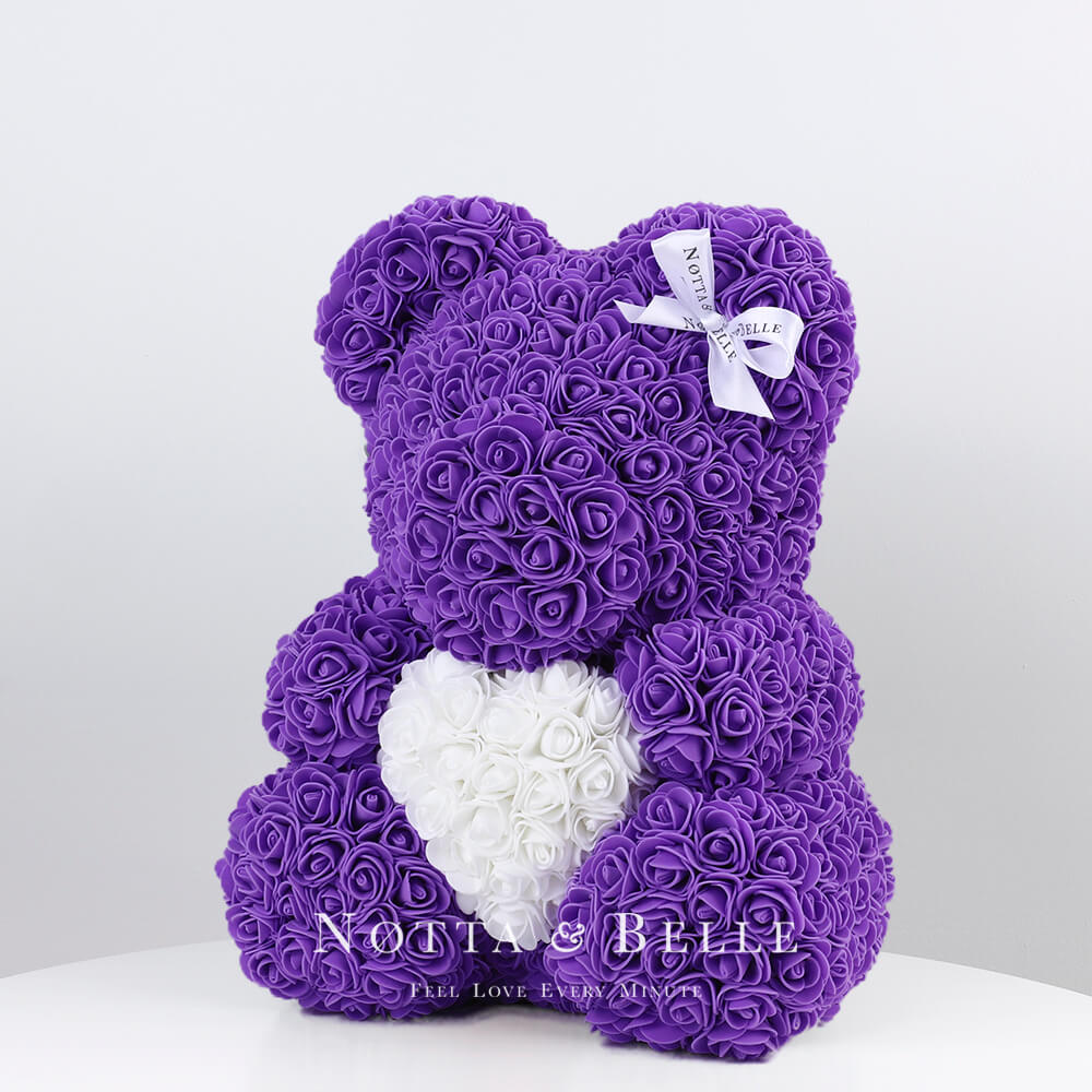 Ourson de roses avec un cœur Violet - 35 сm