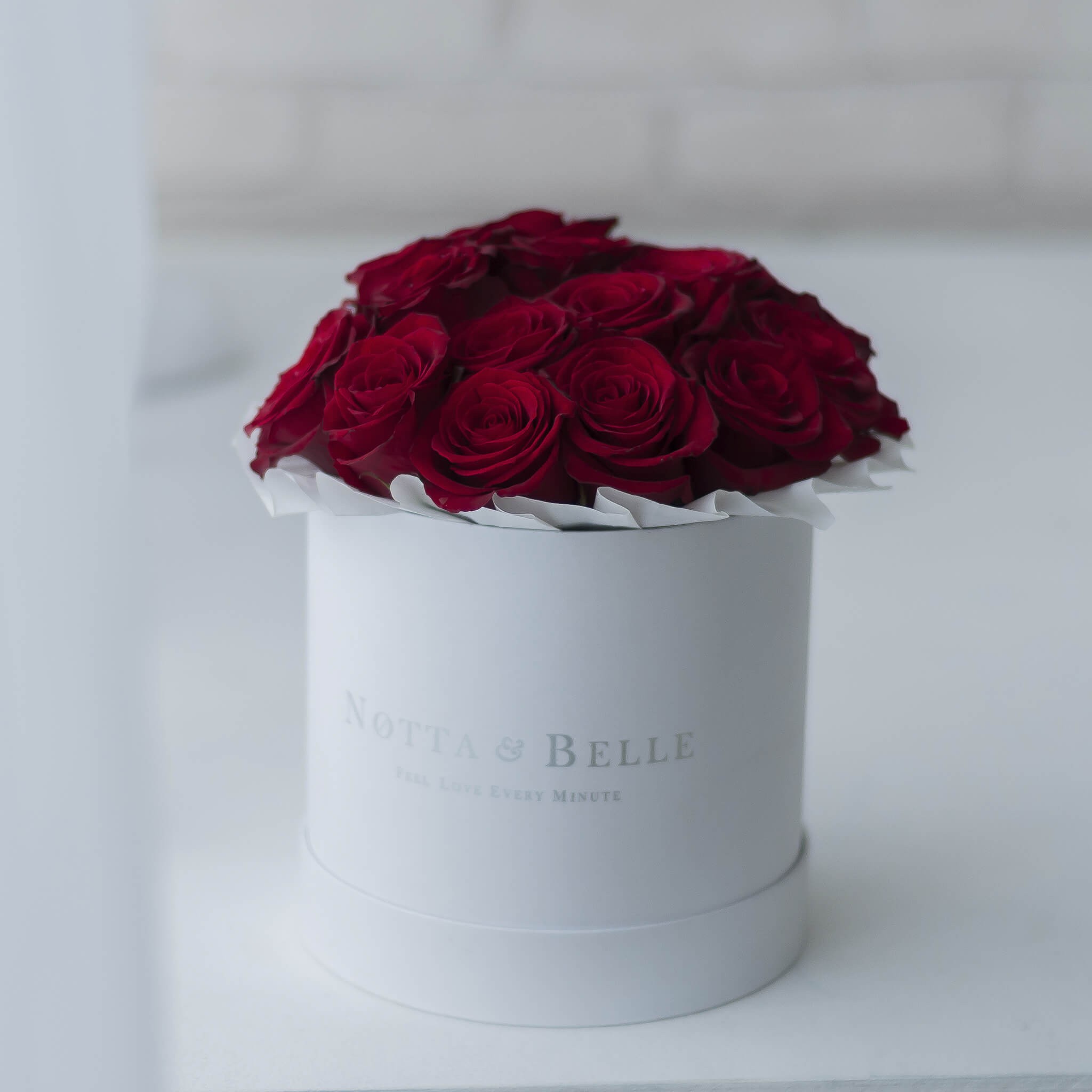 Mini Красная роза в шляпной коробке белого цвета