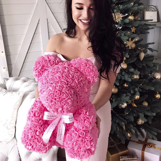 Regalo del Día de San Valentín, rosa roja de 25cm, oso de peluche, flor  rosa, decoración Artificial, regalos de Navidad, regalo de San Valentín  para mujer